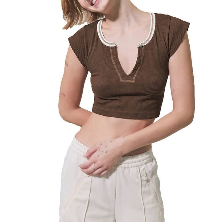 Women's Short-sleeved Slim-fit Ultra-short Sexy Cute Top-Blouses & Shirts-Zishirts