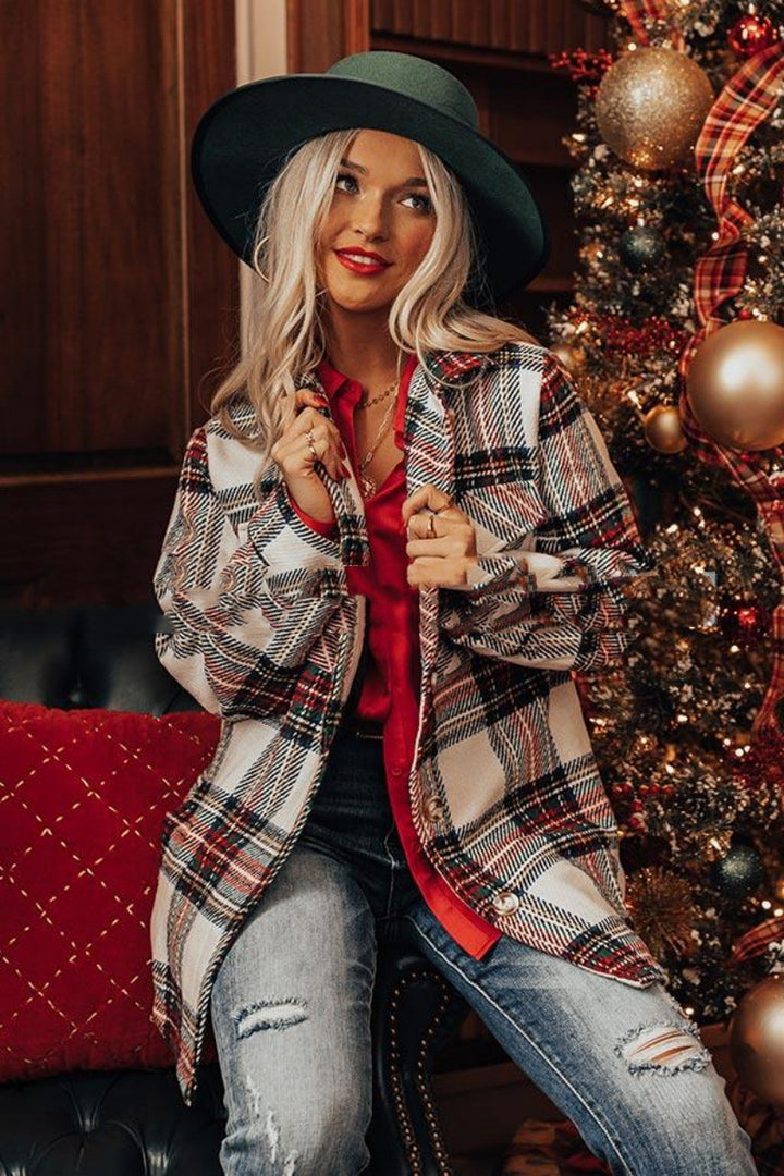 Long Sleeve Loose Women Plaid Coat-Jackets-Zishirts