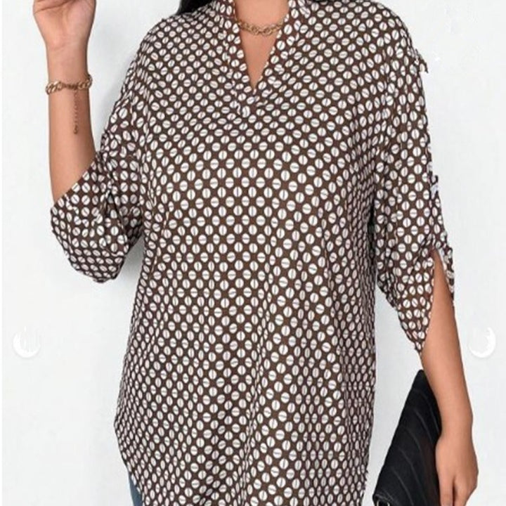 Loose Plus Size Print Hemming Sleeve Button-free Shirt-Womens 2024 March-Zishirts