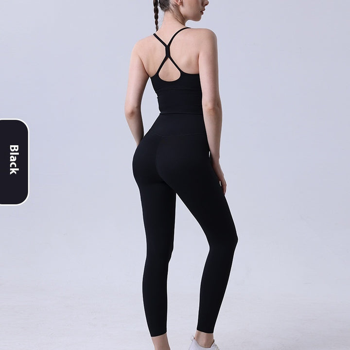 Nude Feel Yoga Clothes Suit Sexy Cross Beauty Back Exercise Bra-Suits & Sets-Zishirts