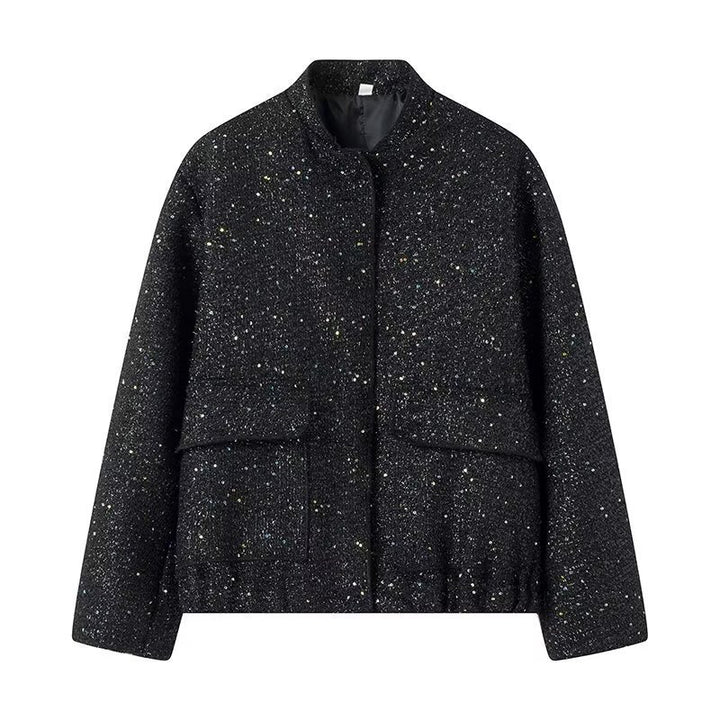 Sequined Long Sleeve Stand Collar Baseball Uniform Jacket Coat-Jackets-Zishirts