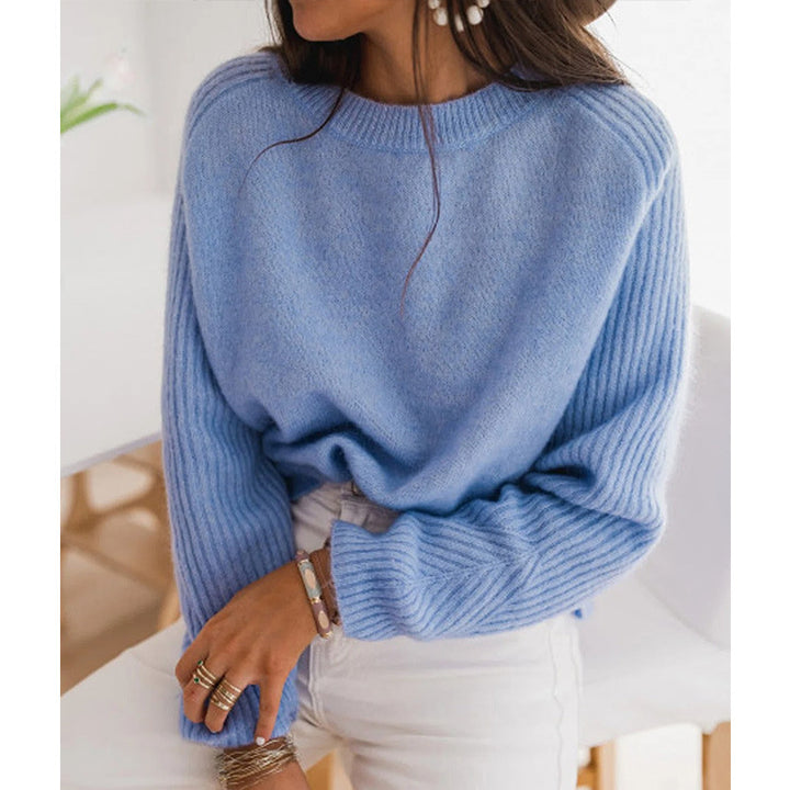 European Milk Blue Bedford Cord Sweater Women's Round-collar Long-sleeve Knitwear-Sweaters-Zishirts