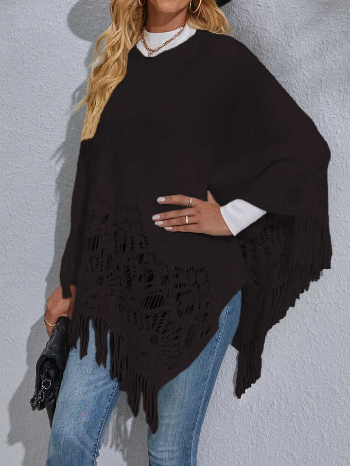 Women's Mid-length Lace Tassel Shawl Sweater-Sweaters-Zishirts