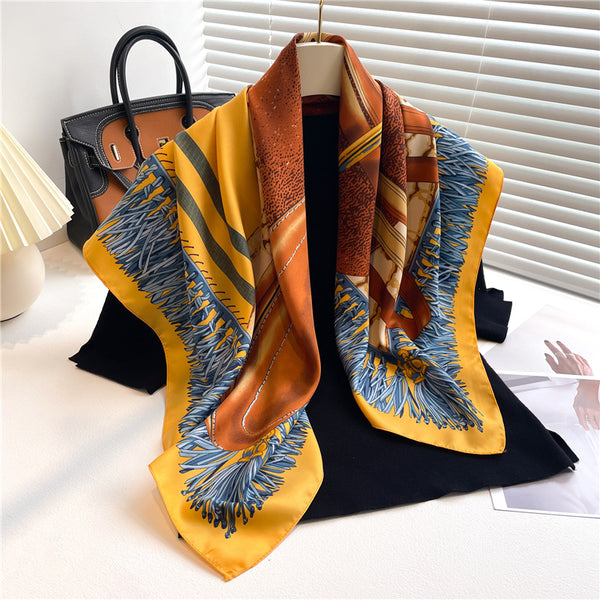 Fashion Luxury Silk Scarf Color Block Printed Twill Silk Large Kerchief-Scarves & Wraps-Zishirts