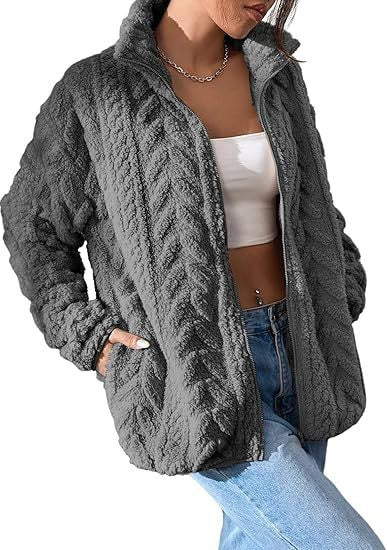 Solid Color Casual Zipper Cardigan Stand Collar Polar Fleece Jacket-Jackets-Zishirts