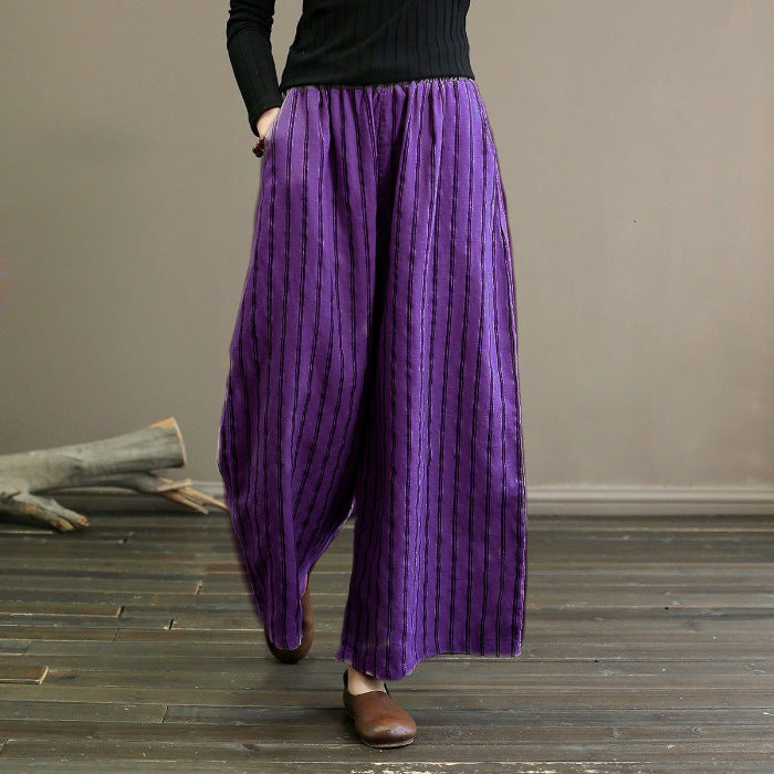 Striped Wide-leg Pants Female Summer-Womens 2024 March-Zishirts