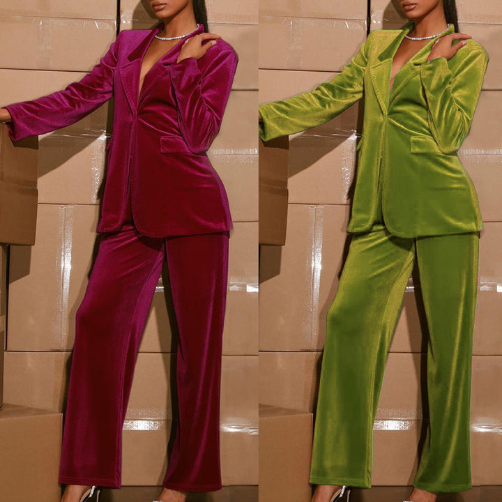 Women's Suits Coat Wide Leg Pants Suit-Suits & Sets-Zishirts