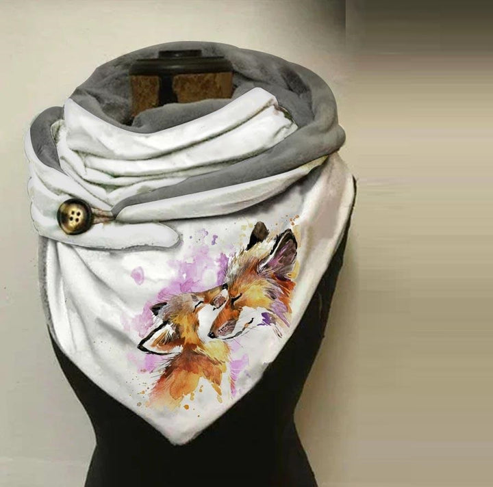 Women's Printed Warm Cotton Button Scarf In Winter-Scarves & Wraps-Zishirts