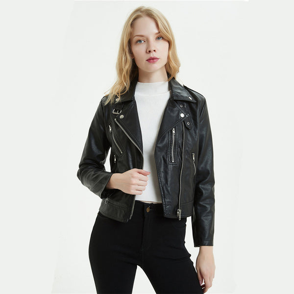 European And American Women's Short PU Motorcycle Jacket-Jackets-Zishirts