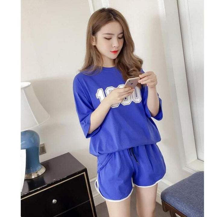 Summer Casual Sports Suit Women's Fashion Short-sleeved Wide-leg Pants Two-piece Set-Women's Outerwear 2023-Zishirts