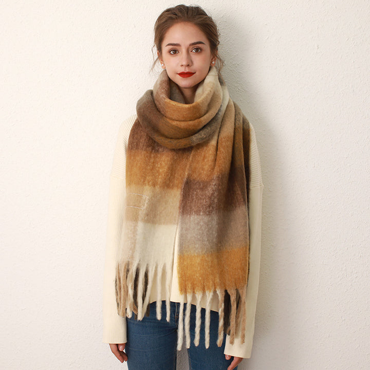 AC Grid Thickened New Mohair Cashmere Scarves For Women-Scarves & Wraps-Zishirts