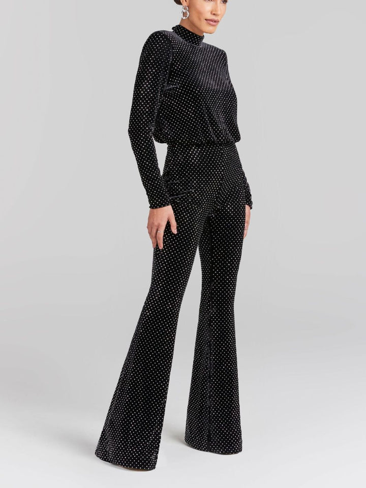 Fashionable Sequin Half High Neck Long Sleeved Jumpsuit-Women's Outerwear 2023-Zishirts