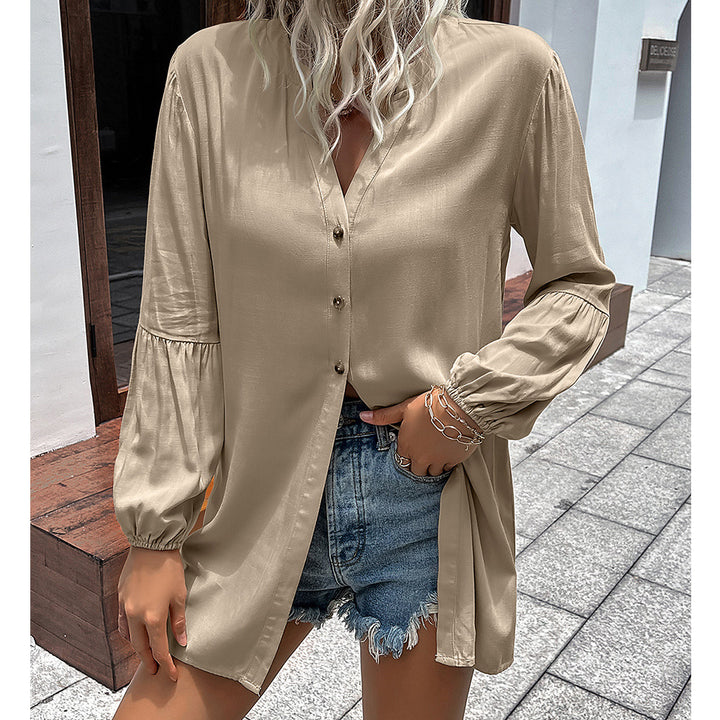 Autumn And Winter New European And American Leisure Loose Single-breasted Shirt Dress-Blouses & Shirts-Zishirts