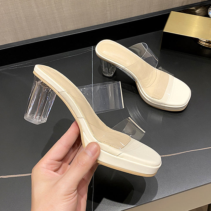 Square Transparent Slippers With A Straight Line On The Outside-Womens Footwear-Zishirts