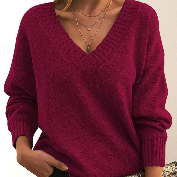 New Knitted Pullover Top For Women Loose V-neck Casual All-matching Sweater-Sweaters-Zishirts