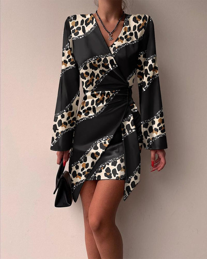 Women's Fashion Temperament Printed Long-sleeved Shirt Dress-Lady Dresses-Zishirts