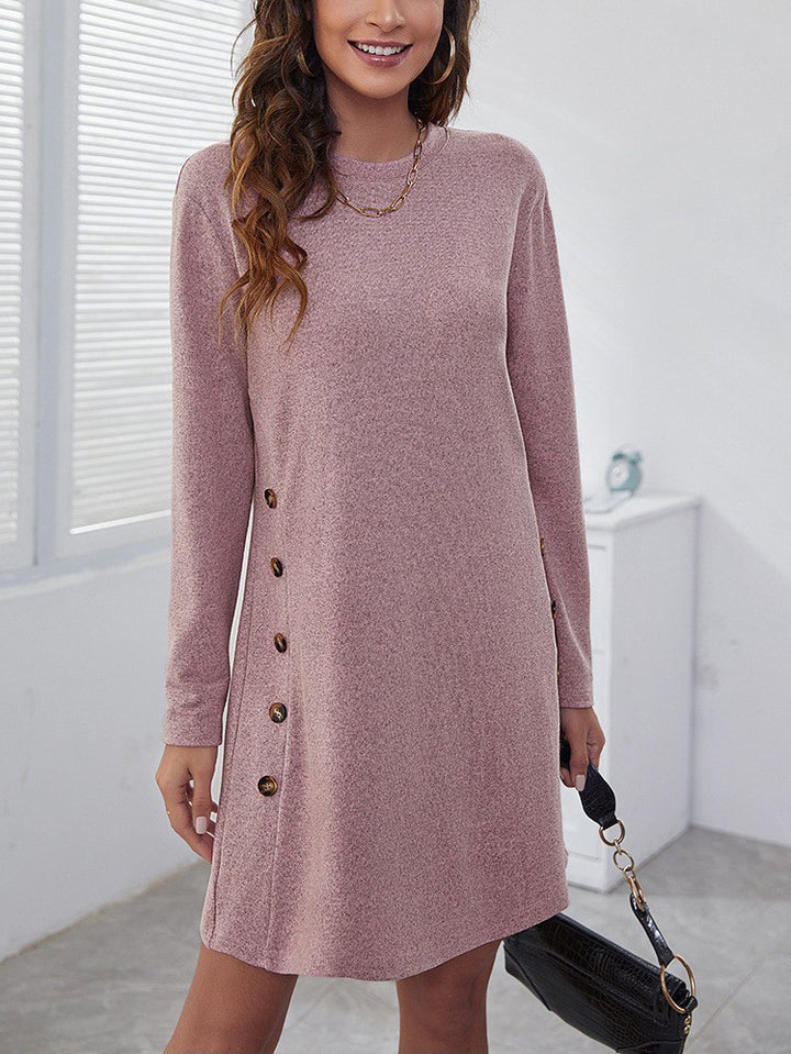 Long-sleeved Round-neck Straight Dress Fashion Casual Loose Solid Color Dress For Women Fall Spring Clothing-Lady Dresses-Zishirts