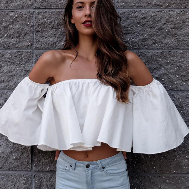 Women's Solid Color Off-shoulder Top-Blouses & Shirts-Zishirts