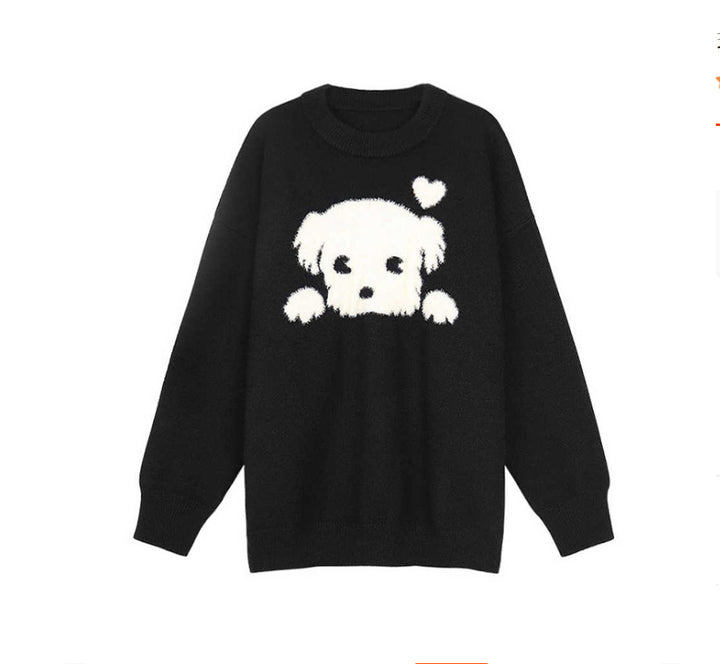 Black Puppy Plus Size Loose Sweater-Women's Outerwear 2023-Zishirts