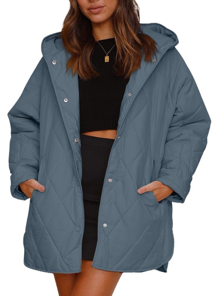 Diamond Quilted Hooded Lightweight Jacket For Women-Jackets-Zishirts