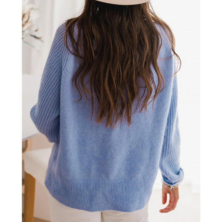 European Milk Blue Bedford Cord Sweater Women's Round-collar Long-sleeve Knitwear-Sweaters-Zishirts