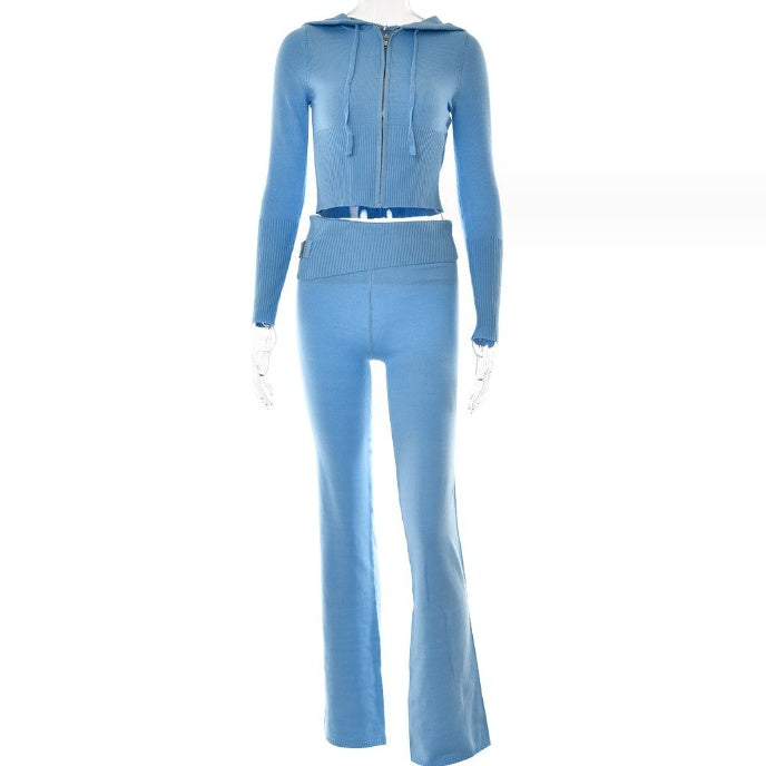 Hoodie Suit Women Leisure Sexy Zip Long Sleeve Sweater And High Waist Long Pants Set-Womens 2024 March-Zishirts