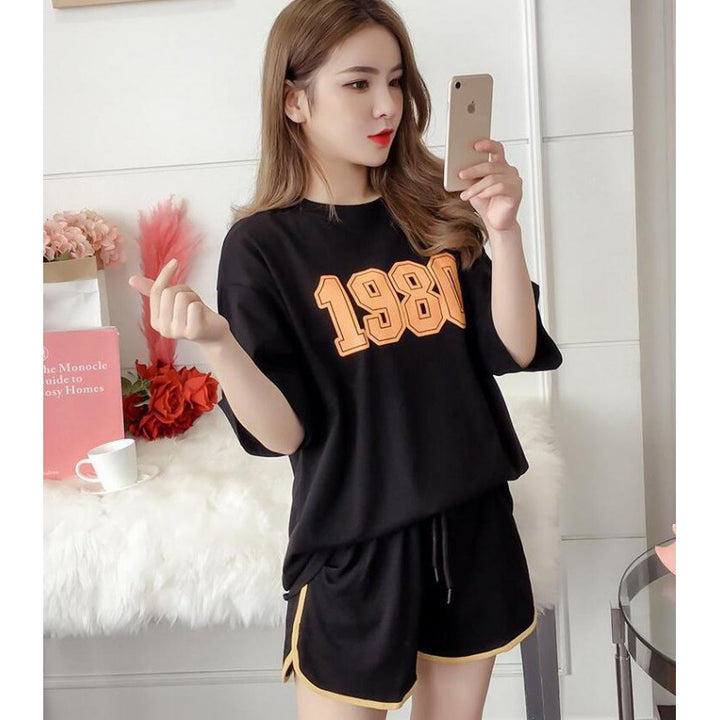 Summer Casual Sports Suit Women's Fashion Short-sleeved Wide-leg Pants Two-piece Set-Women's Outerwear 2023-Zishirts