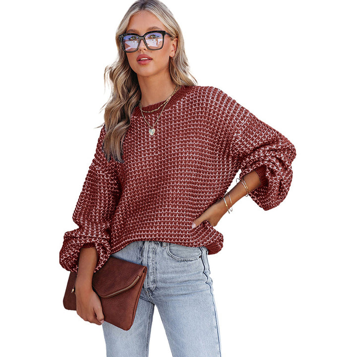 Women's Solid Color Round Neck Off-shoulder Sweater-Sweaters-Zishirts