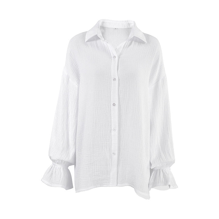 Flared Sleeves Long Sleeves Shirt Pure Cotton Leisure Commute Niche White-Blouses & Shirts-Zishirts