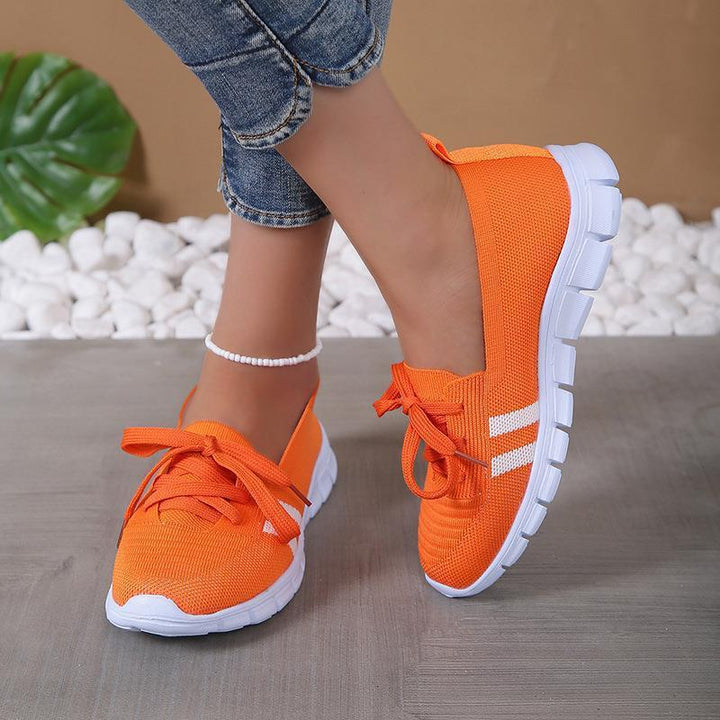 Casual Lace-up Mesh Shoes Preppy Flats Walking Running Sports Shoes Sneakers For Women-Womens Footwear-Zishirts