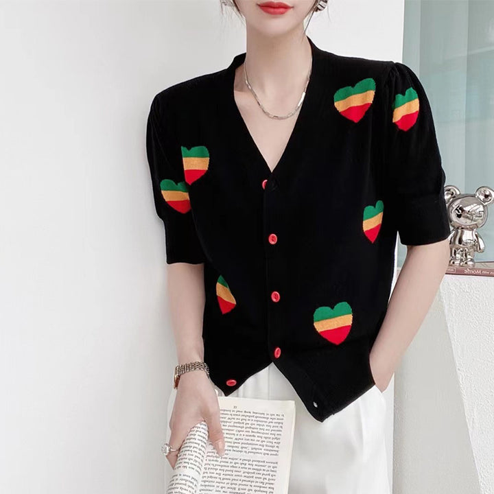 Button V-neck Knitted Cardigan Coat Top Female-Sweaters-Zishirts