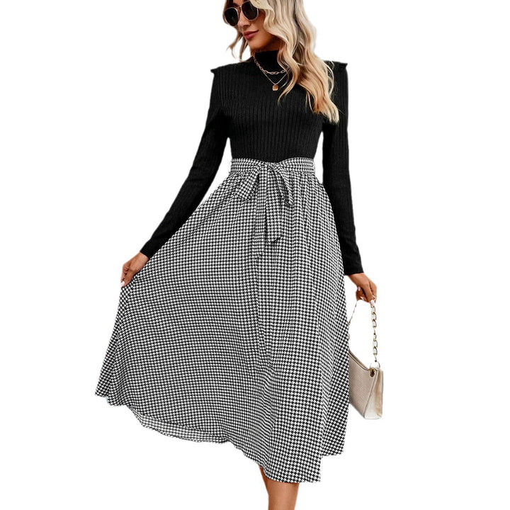 High Collar Long Sleeve High Waist Slimming Dress-Lady Dresses-Zishirts