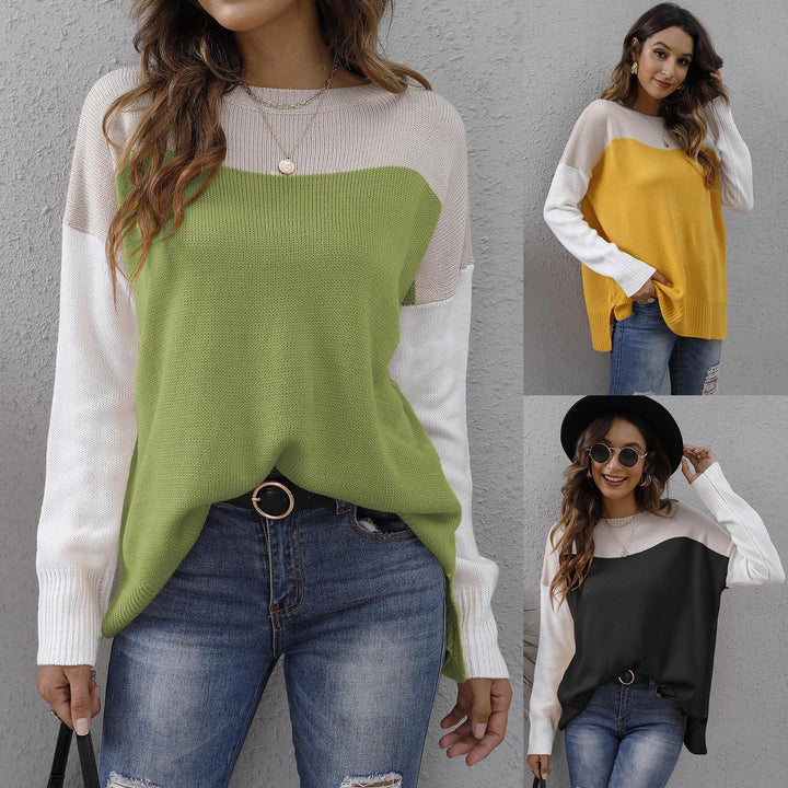 Color Contrast Patchwork Loose Sweater-Sweaters-Zishirts