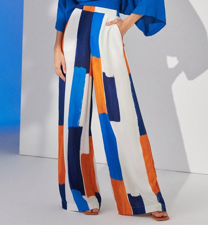 Blue Top High Waist Wide Leg Pants Suit-Suits & Sets-Zishirts