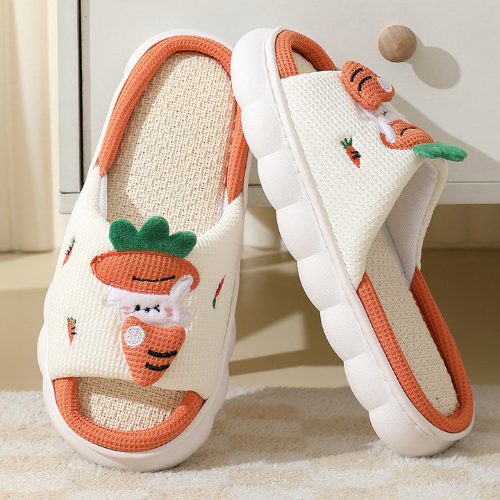 Cute Carrot Rabbit Shoes Linen Slippers Men And Women Couples Indoor Non-slip Thick Bottom House Shoes-Womens Footwear-Zishirts