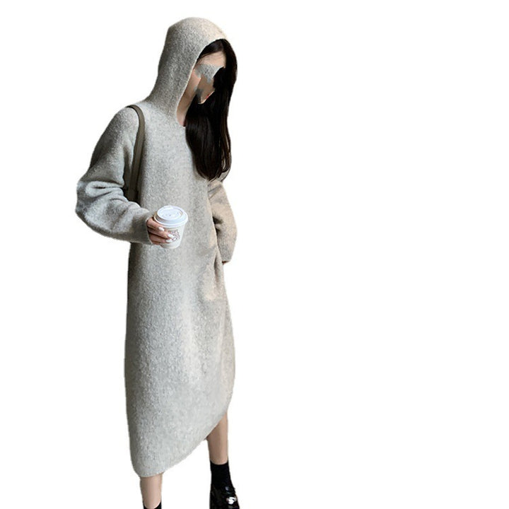 Skin-friendly Plush Blended Mid-length Hooded Dress Women-Lady Dresses-Zishirts