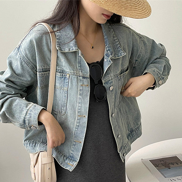 Everything Goes With A Loose-washed Blue Denim Jacket-Jackets-Zishirts