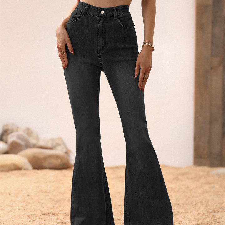 Women's Clothing Slightly Flared Jeans Black Rough Edges Horseshoe Pants-0-Zishirts