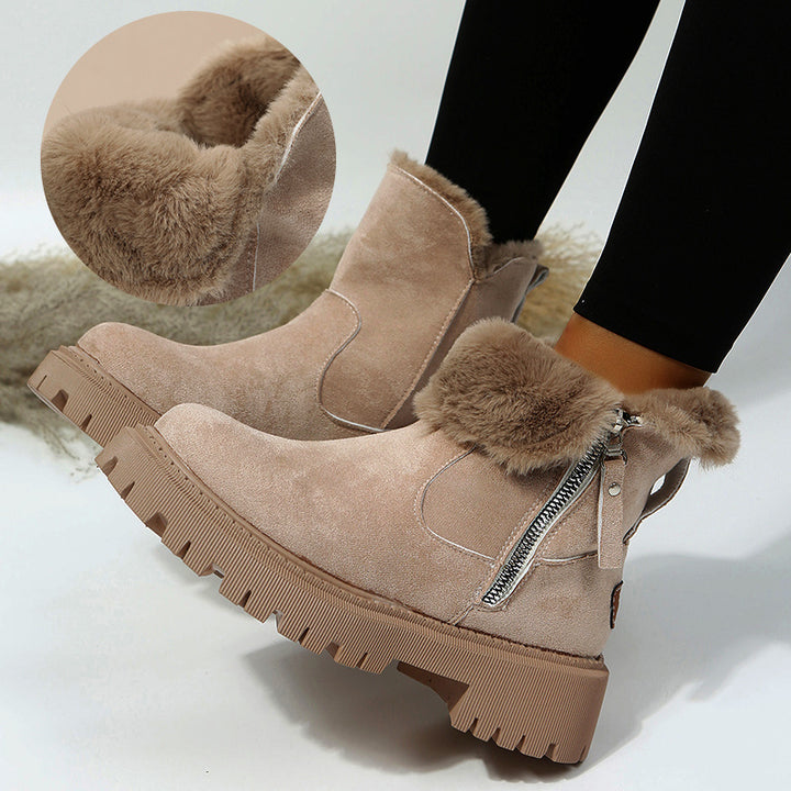 Thick Plush Snow Boots Women Faux Suede Non-slip Winter Shoes-Womens Footwear-Zishirts