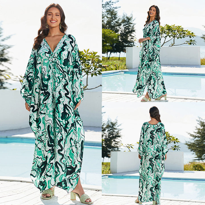 Cotton Beach Cover-up Vacation Sun Protection Long Dress-Womens 2024 March-Zishirts