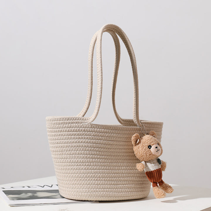 Women's Fashion Casual Cotton Thread Shoulder Straw Bag-Women's Bags-Zishirts