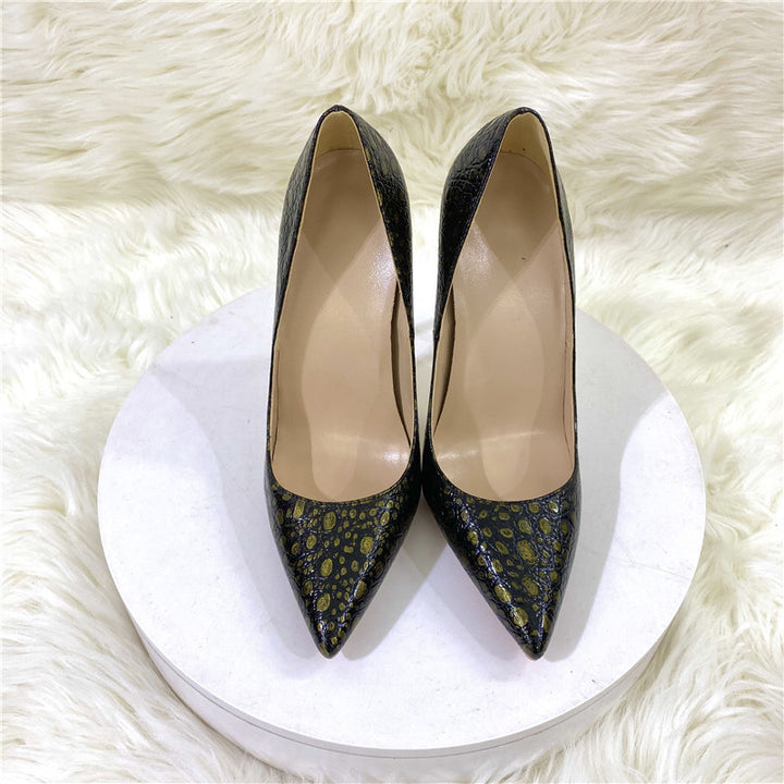 Vintage Snakeskin Pattern High Heels Pointed Toe-Womens Footwear-Zishirts