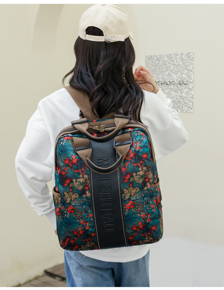 Retro Printed Wear-resistant Splash Proof Large Capacity Stitching Backpack For Women-Women's Bags-Zishirts