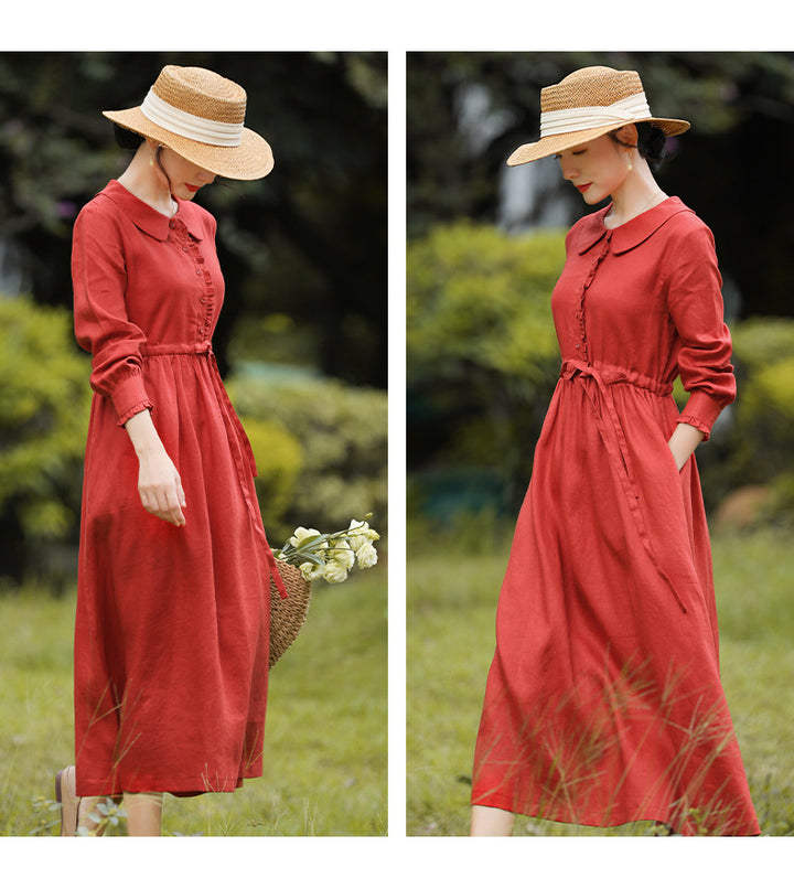 Ethnic Style Waist-tight Cotton And Linen Dress-Lady Dresses-Zishirts