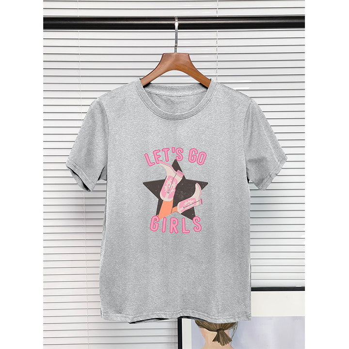 European And American Round Neck T-shirt 100 Cotton Denim Girl Boots Printing-Blouses & Shirts-Zishirts