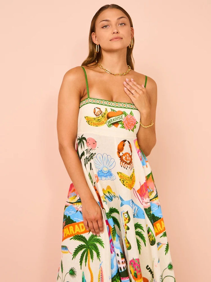 Sexy Sling Graffiti Polyester Printing Large Swing Dress-0-Zishirts