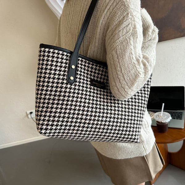 Houndstooth Shoulder Bag Winter Fashion Commuting Handbags WOmen Large Capacity Totes Casual Shopping Bag-Women's Bags-Zishirts