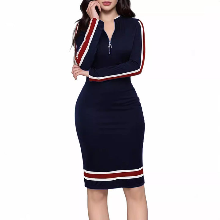 European And American Long Sleeve Zipper Casual Dress Women-Lady Dresses-Zishirts