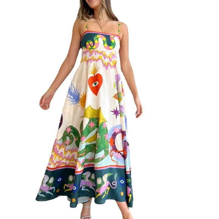 Women's Fashion Printed Loose Casual Sleeveless Sling Large Swing Maxi Dress Women-Womens 2024 March-Zishirts