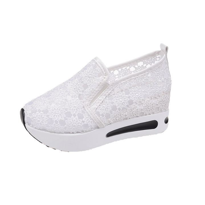 Lace Mesh Shoes Women Flats Inner Heightened Platform Casual Shoes-Womens Footwear-Zishirts